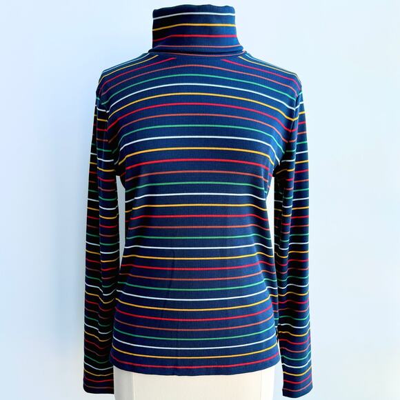 La Ligne Tops - La Ligne Target Navy Rainbow Stripe Ribbed Turtleneck Top Size L